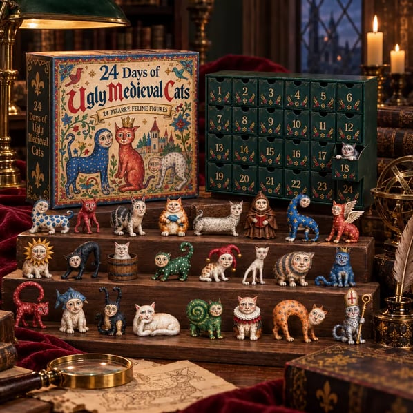 🏰24 Days of Ugly Medieval Cats Advent Calendar - Unique Medieval Cat Collectibles Holiday Countdown Box