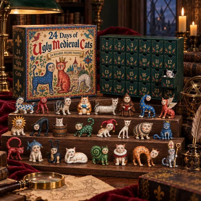🏰24 Days of Ugly Medieval Cats Advent Calendar - Unique Medieval Cat Collectibles Holiday Countdown Box