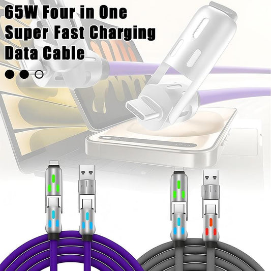 🔌 4-in-1 65W Fast Charging USB Cable, 6.6FT Multi Device Charging Cord 2 Pack