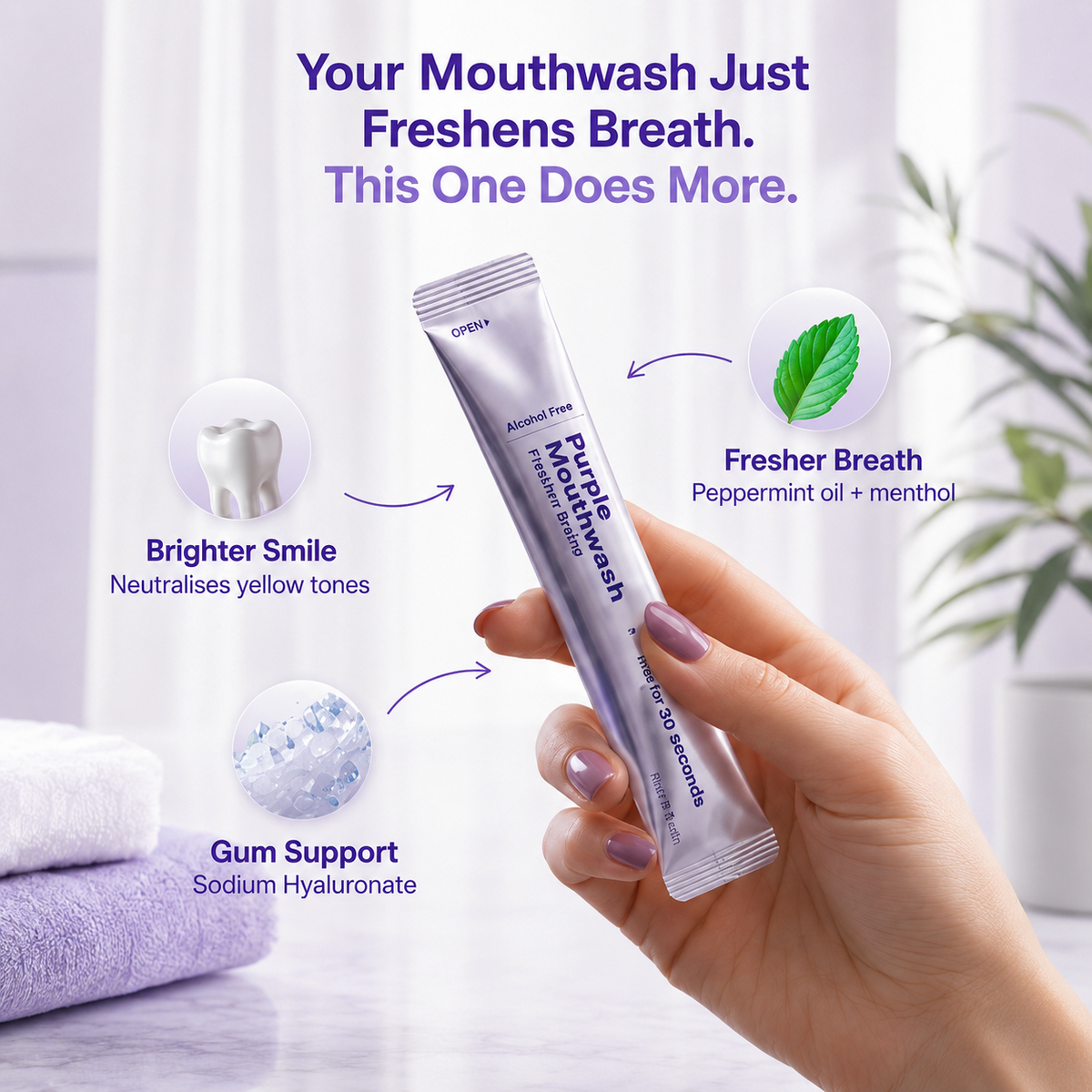 Purple Mouthwash - Sachets 20 Pack - Peroxide-Free - Alcohol Free - Vegan Mint