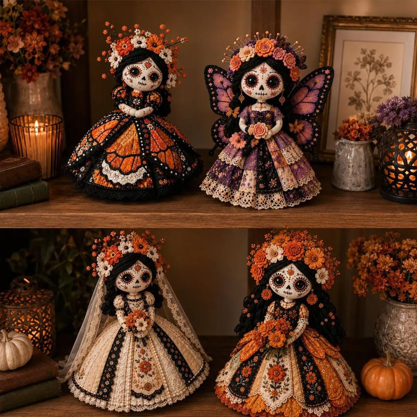 💀Vinowg Day of the Dead Patchwork Doll DIY Kit - Patchwork Skeleton Witch Girl DIY Kit