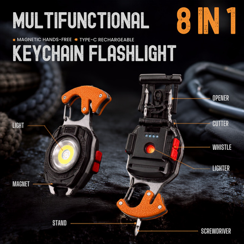 💡 8-in-1 Multifunctional Keychain Flashlight 🔦🌈
