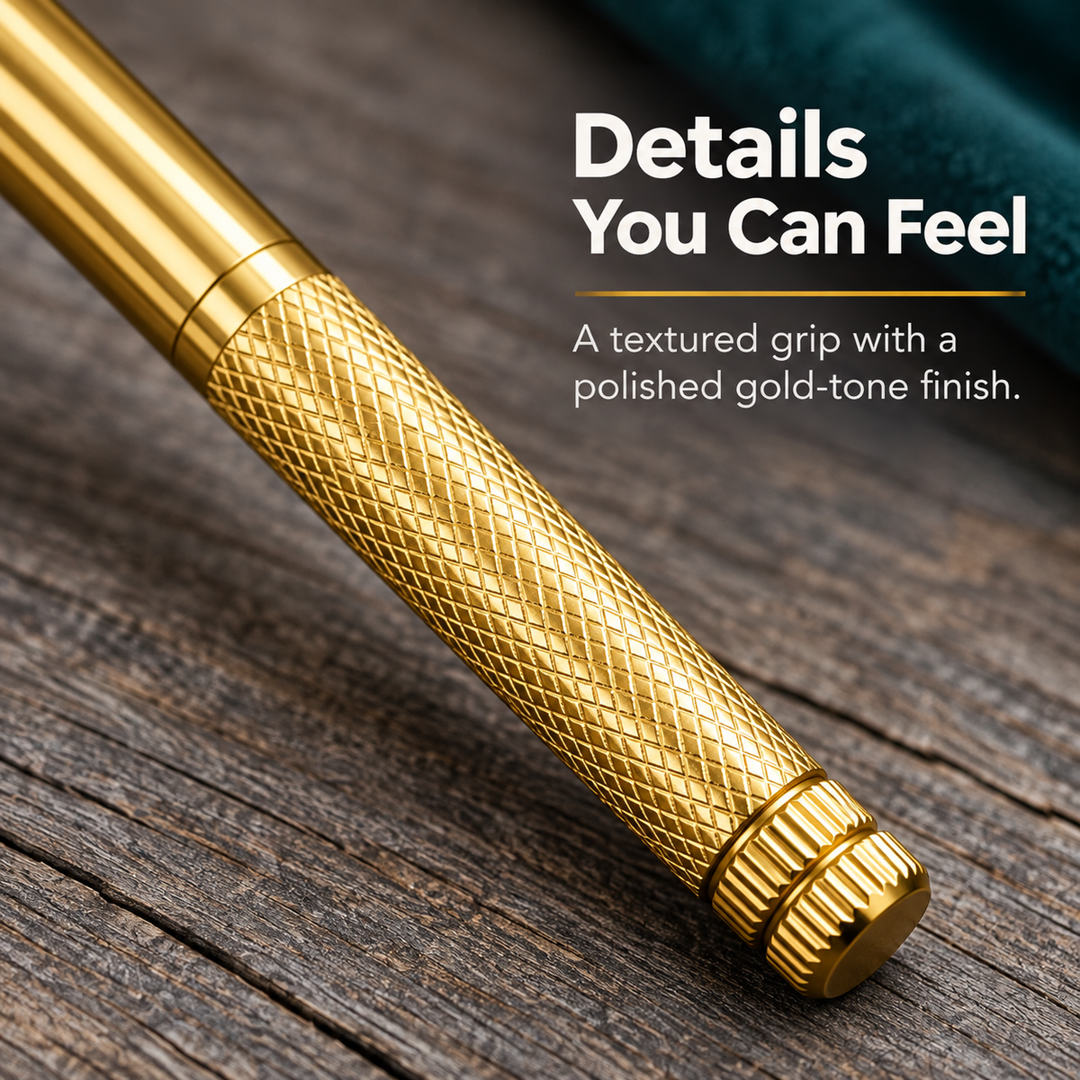 Close-up of the gold multi-tool hammer's knurled textured grip
