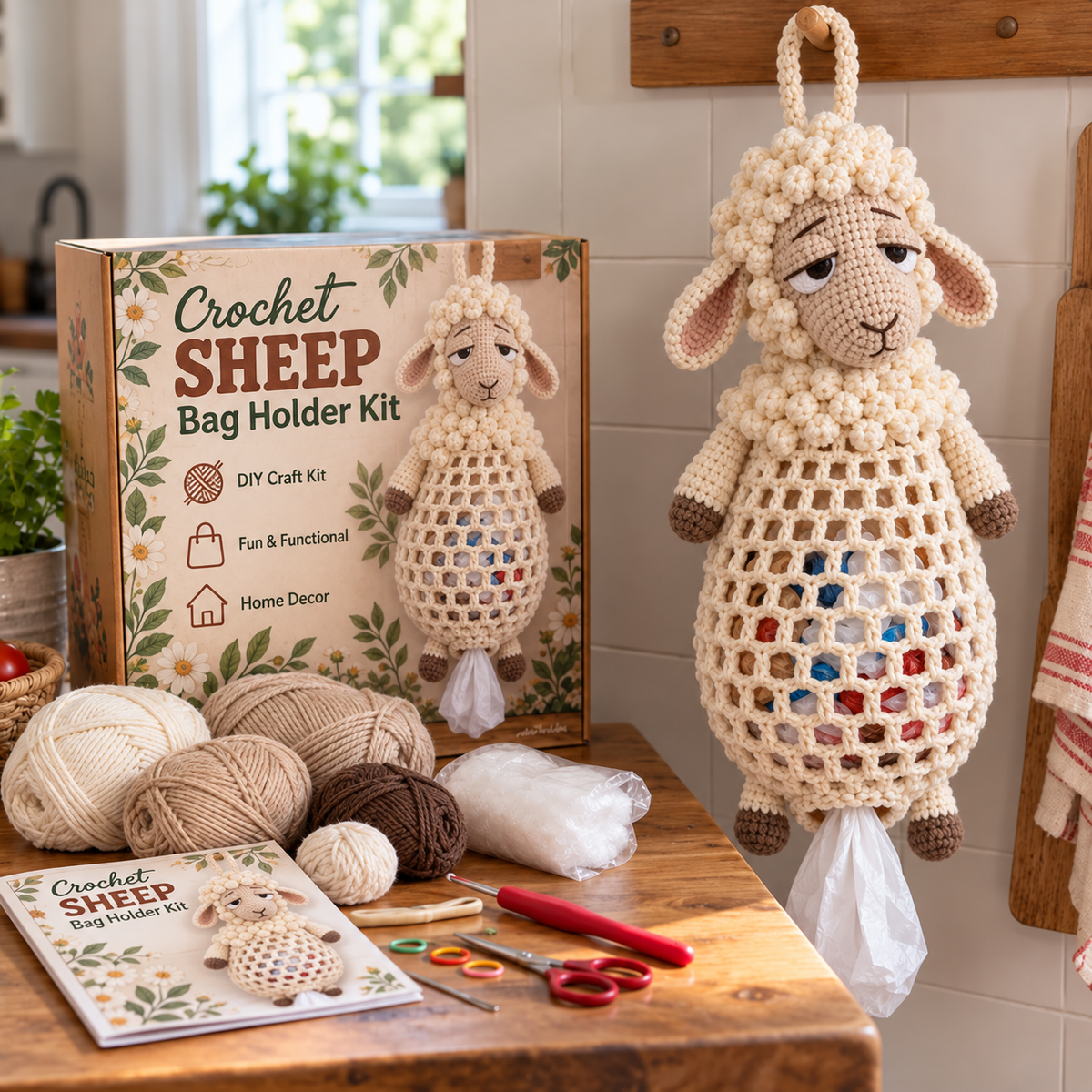 🔥 BUY 3 GET 1 FREE 🔥- 🧵 Crochet Animal Bag Holder DIY Kit – Cute & Functional Hanging Storage Craft Kit 🧶