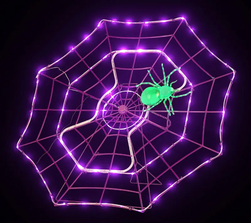 🎃 48" Giant Light-Up Spider Web with Glowing Green Spider