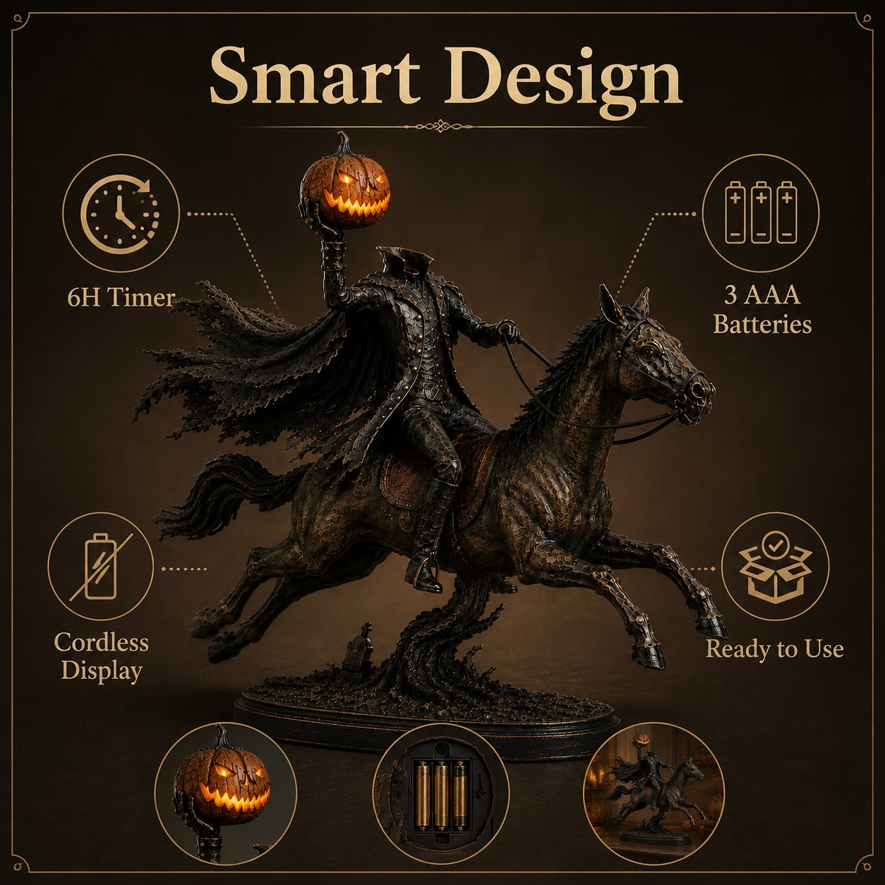 ⏰Limited Stock 49% OFF - 🎃🏇Midnight Chase Headless Horseman Statue | Awaken the Legend of the Hollow(✨Same as the video)