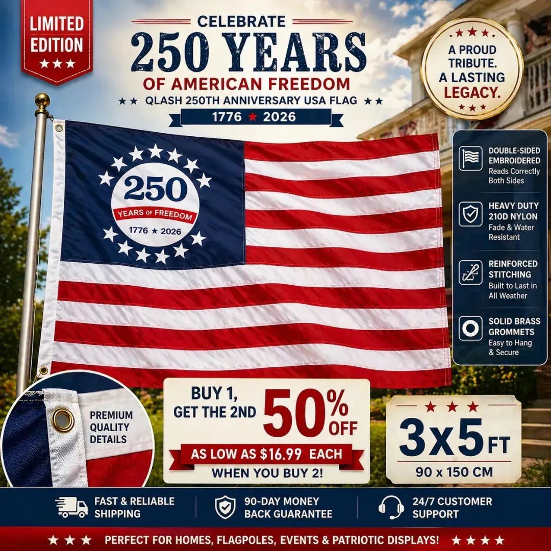 🇺🇸 1776–2026🔥250th Anniversary USA Commemorative Flag (3x5 Ft),Double-Sided Embroidered