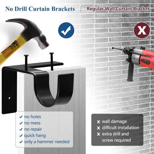 🪟 No Drill Heavy Duty Curtain Rod Brackets, 2 Pack