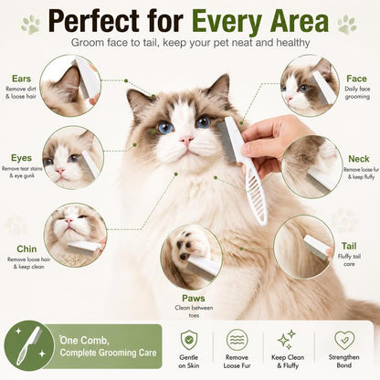 Pet Face Comb Set for Cats & Dogs, Fine Tooth Stainless Steel Grooming Comb, Removes Loose Fur, Flea & Lice Removal Comb, Anti-Shedding, Small & Large Size (2PCS)