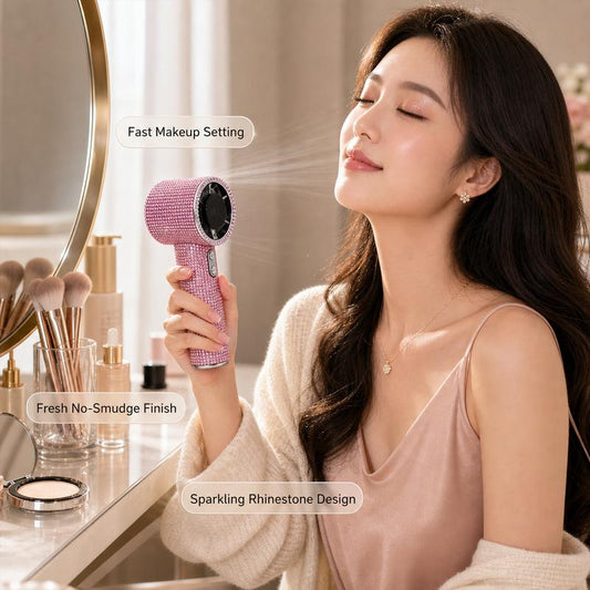 💎 Full Diamond Handheld Fan | Digital Display & Adjustable Speed