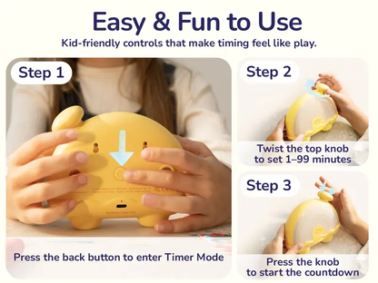 Timer Pal Kids' Educational Maths Toy - BPA-Free Silent Countdown Clock (1-99 Min) with Li-ion Batteries, Night Light, Magnetic Back, Time Management Tool for 4-6 Years Olds' Classroom, Bedtime, Brushing Teeth