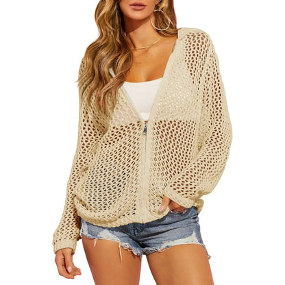 Women's Crochet Lightweight Cardigan Zip Up