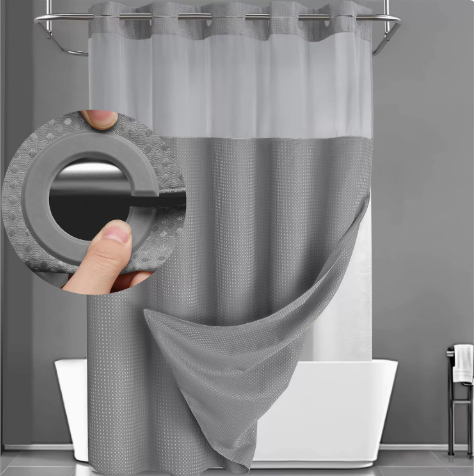 No-Hook Shower Curtains with Snap-in Fabric Detachable Liner Set
