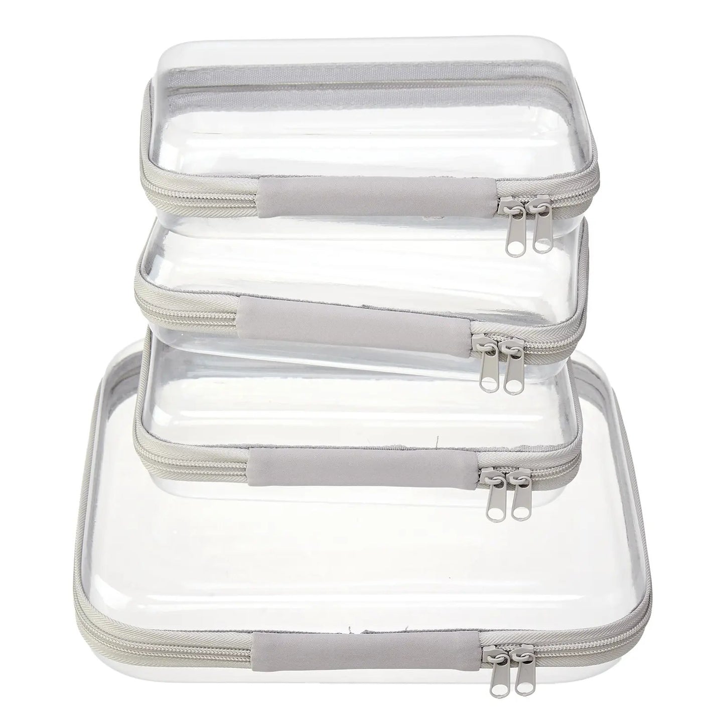 4 PCS Clear Organizer Storage Box Clear Hard Zipper Case PVC Plastic CLear Storage Containers