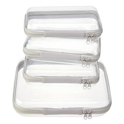 4 PCS Clear Organizer Storage Box Clear Hard Zipper Case PVC Plastic CLear Storage Containers