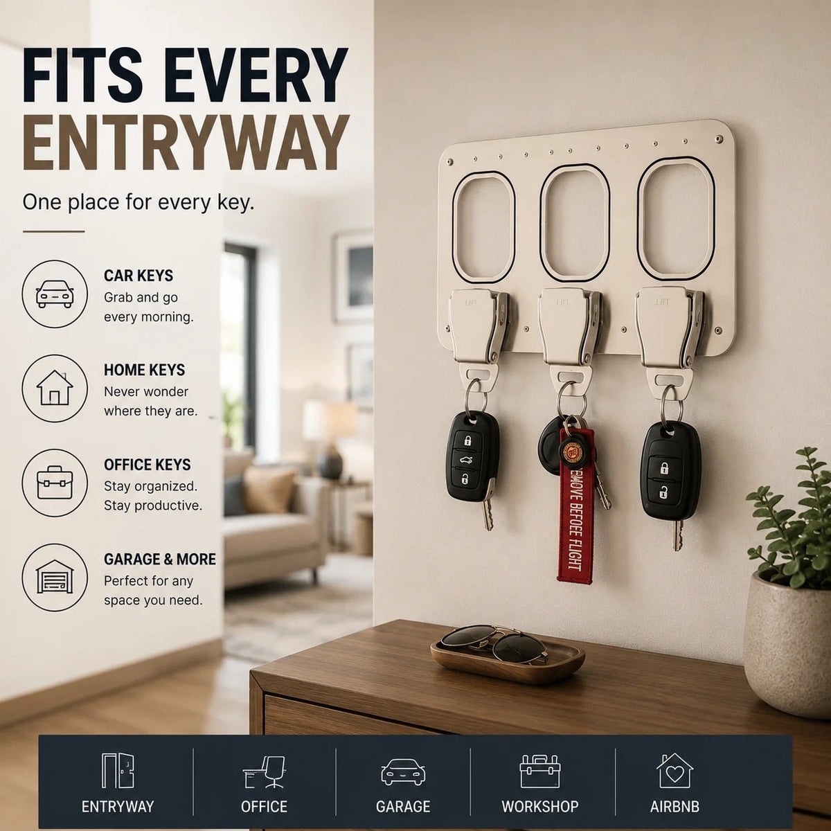 💯✈️ Aviation Style Key Holder – Buckle-Inspired Wall Mounted Key Organizer for Entryway & Home
