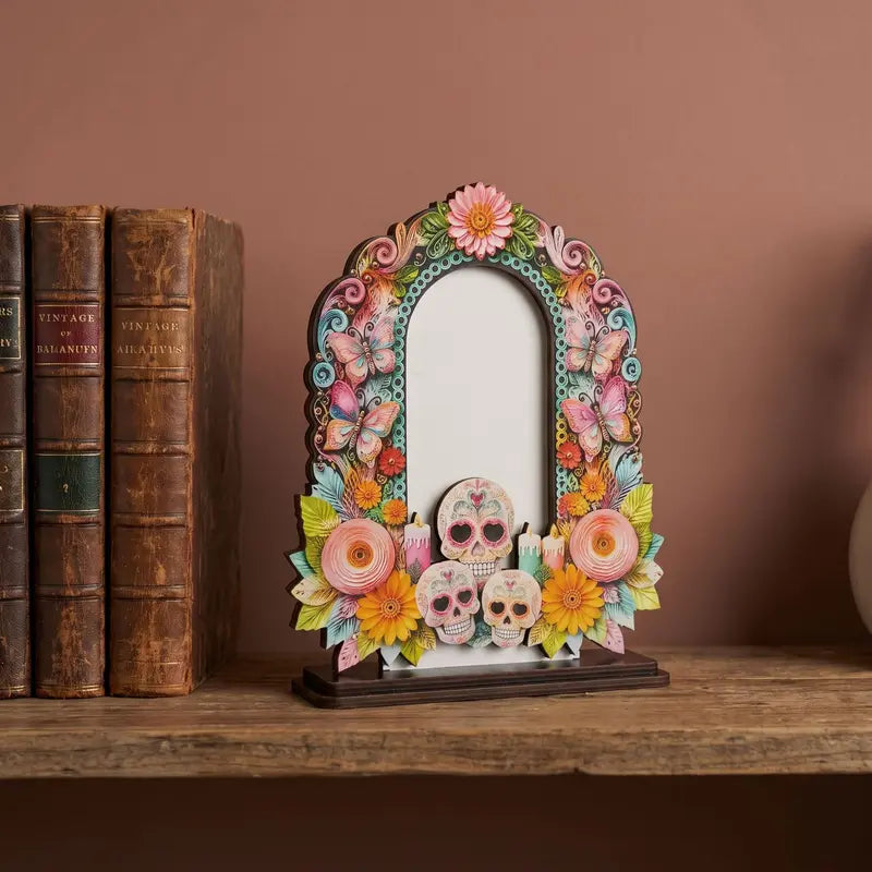 💀Día de los Muertos Wooden Picture Frame Decor - Mexican Tabletop Altar Display with Multiple Frame Designs