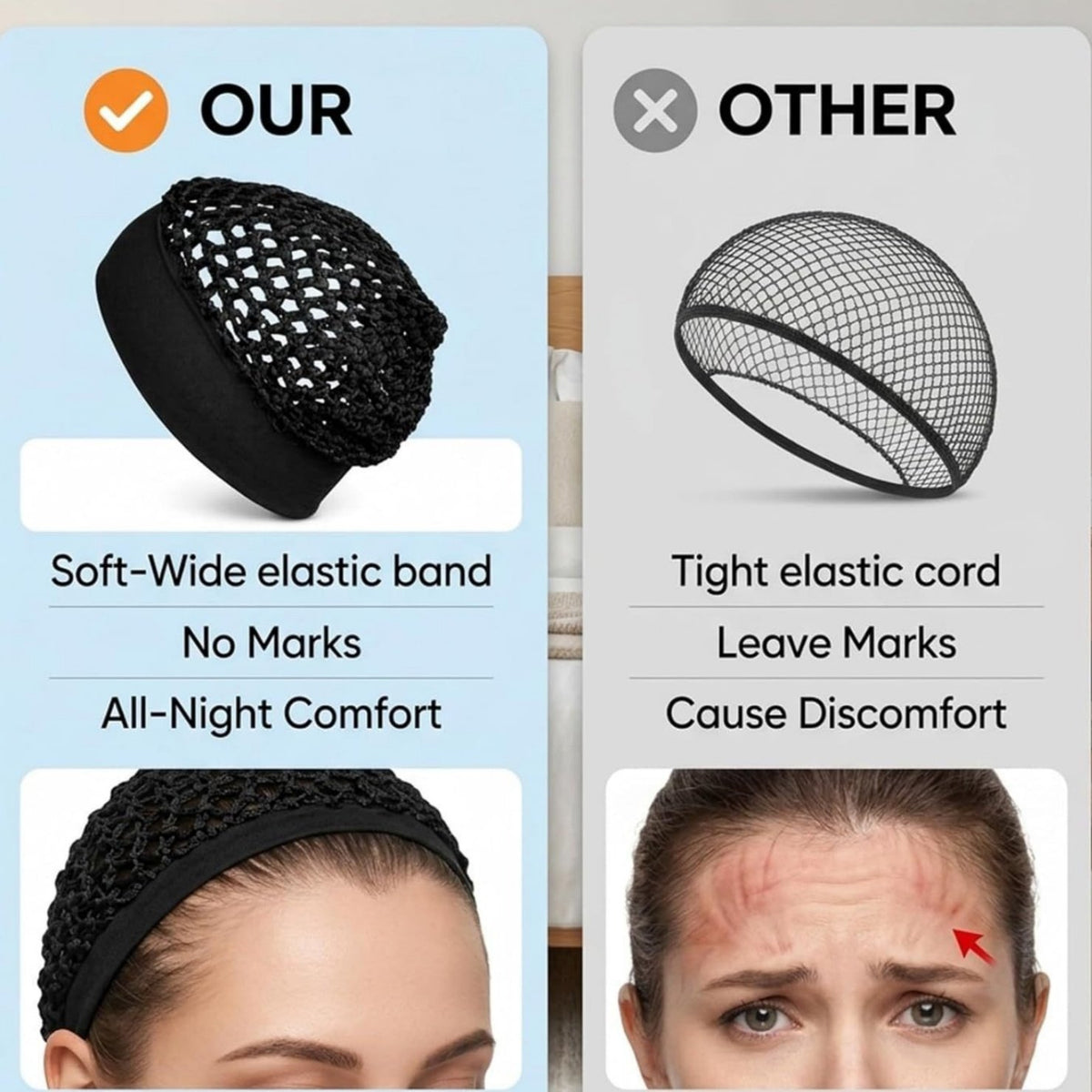 3-Pack Satin Bonnet Sleep Caps - Stretchy Wide Band Night Cap for Curly Hair