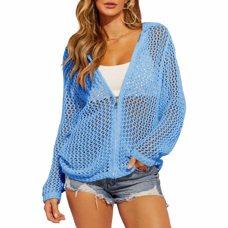 Women's Crochet Lightweight Cardigan Zip Up