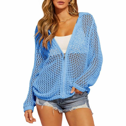 Women's Crochet Lightweight Cardigan Zip Up