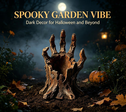 🎃Halloween  Wooden Hand Garden Planter Stake – Spooky Driftwood Yard Decor for Plants & Halloween 🕸️