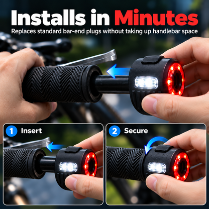 🚴 Dual-Direction Handlebar Safety Lights – USB Rechargeable Front & Rear Bike Lights with Hidden Bar-End Installation