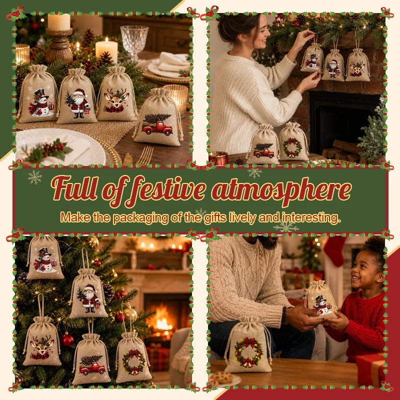 🎄pull, tie, and make every little gift feel more festive-Christmas Drawstring Gift Bags🎁