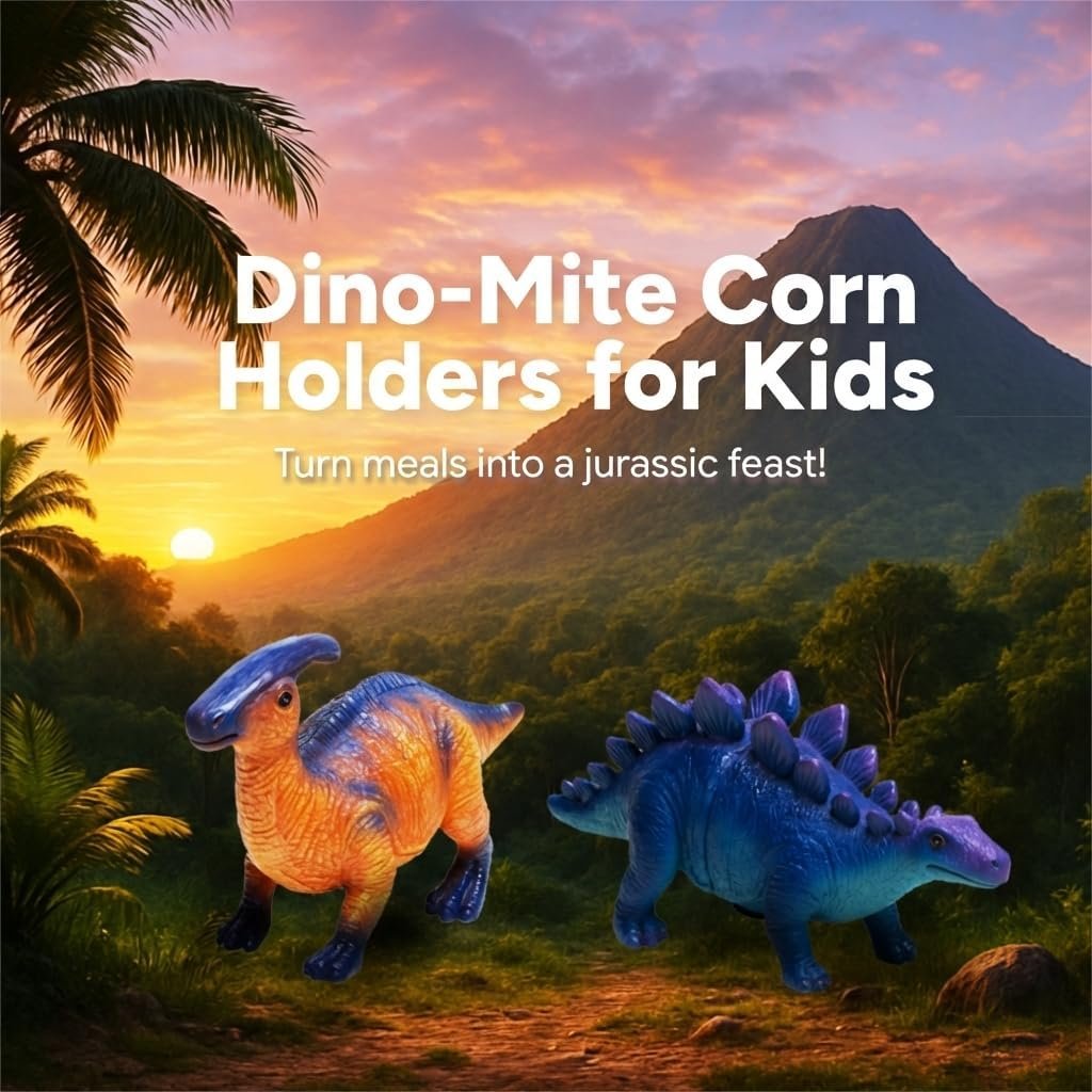 🦖🌽Dinosaur Corn Holders for Corn On The Cob - Funny Corn Cob Holder for Kids and Adults with Stainless Steel Prongs