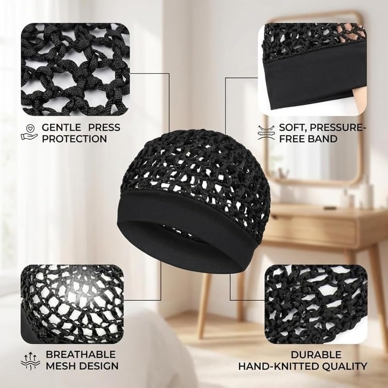 3-Pack Satin Bonnet Sleep Caps - Stretchy Wide Band Night Cap for Curly Hair