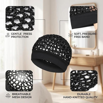 3-Pack Satin Bonnet Sleep Caps - Stretchy Wide Band Night Cap for Curly Hair