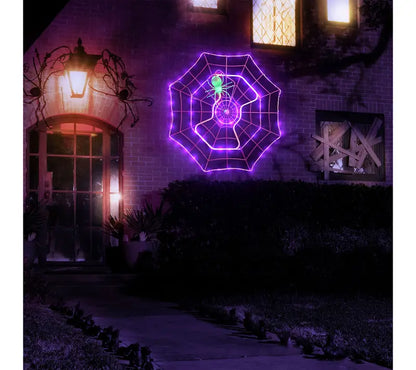 🎃 48" Giant Light-Up Spider Web with Glowing Green Spider