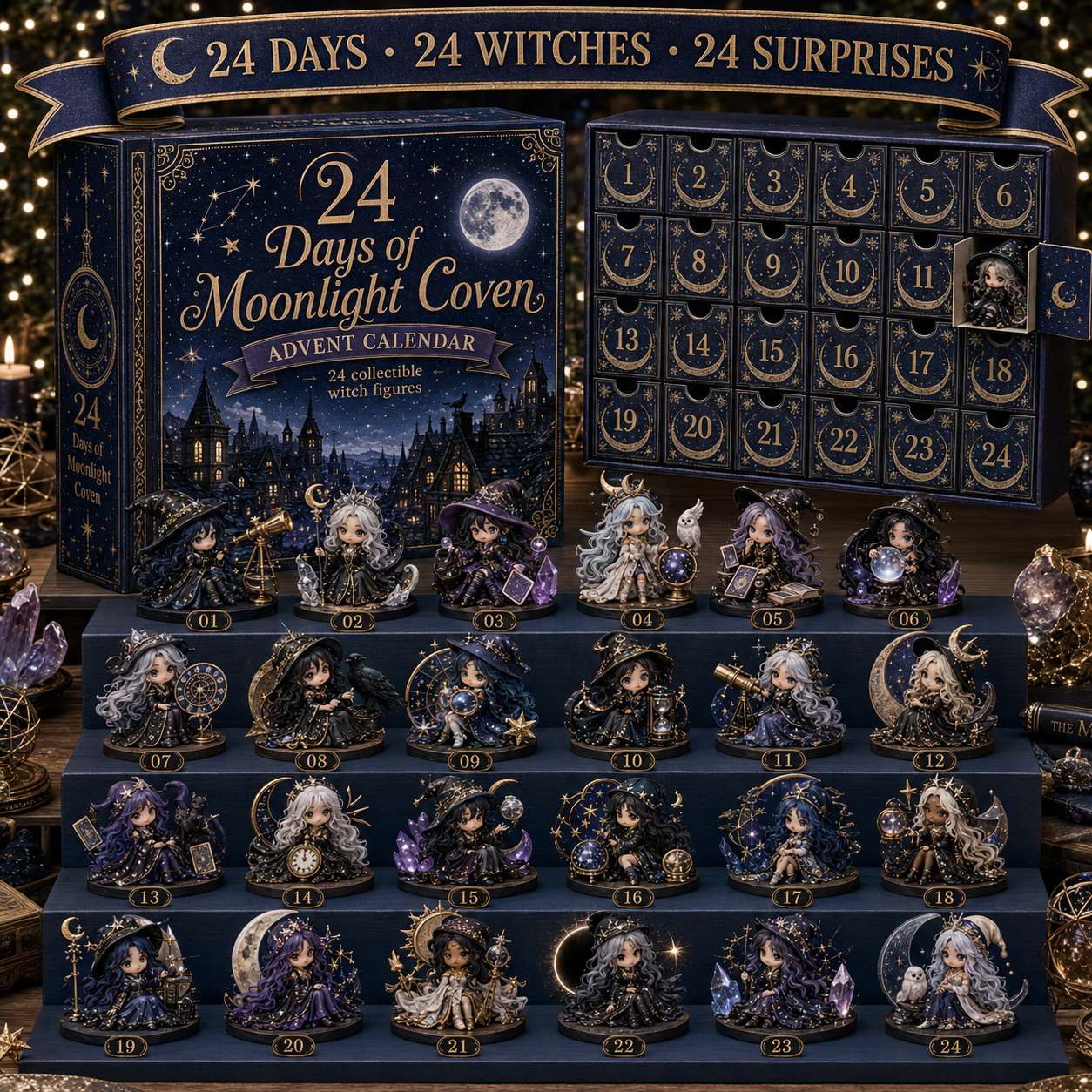 ⏰Limited Stock 49% OFF🔥 2026 The Five Covens Witch Advent Calendar – 24 Collectible Witches, 4 Magical Coven Styles