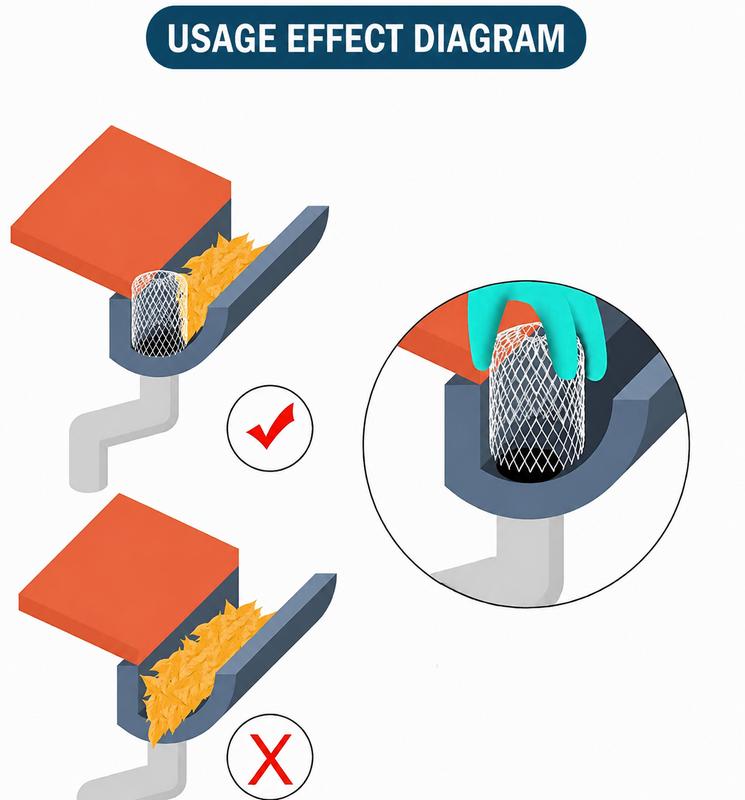 Diagram showing gutter guard blocking leaves from downspout