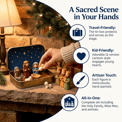 🔥Last Day 50% OFF - ✝️Religious Pocket-Size Mini Nativity Scene Set with Storage Box