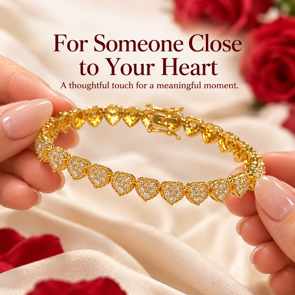 ✨ Gold Heart Tennis Bracelet, Pave Cubic Zirconia Linked Heart Bracelet, Dainty Love Heart Statement Bracelet for Women, Valentine Wedding Jewelry Gift