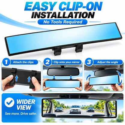 12-Inch HD Convex Panoramic Rearview Mirror – Clip-On Wide-Angle Car Mirror with Anti-Glare Glass & Anti-Slip Clips