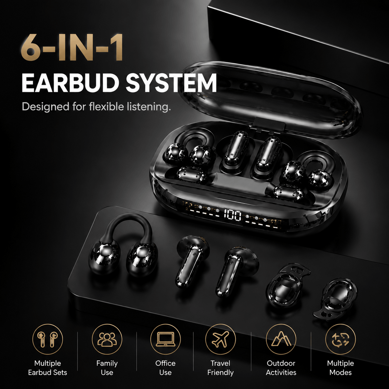 🎧 GT699S 6-in-1 Smart Wireless Earbuds | Power Bank Charging Case | Clip-On, In-Ear & Sleep Earbuds