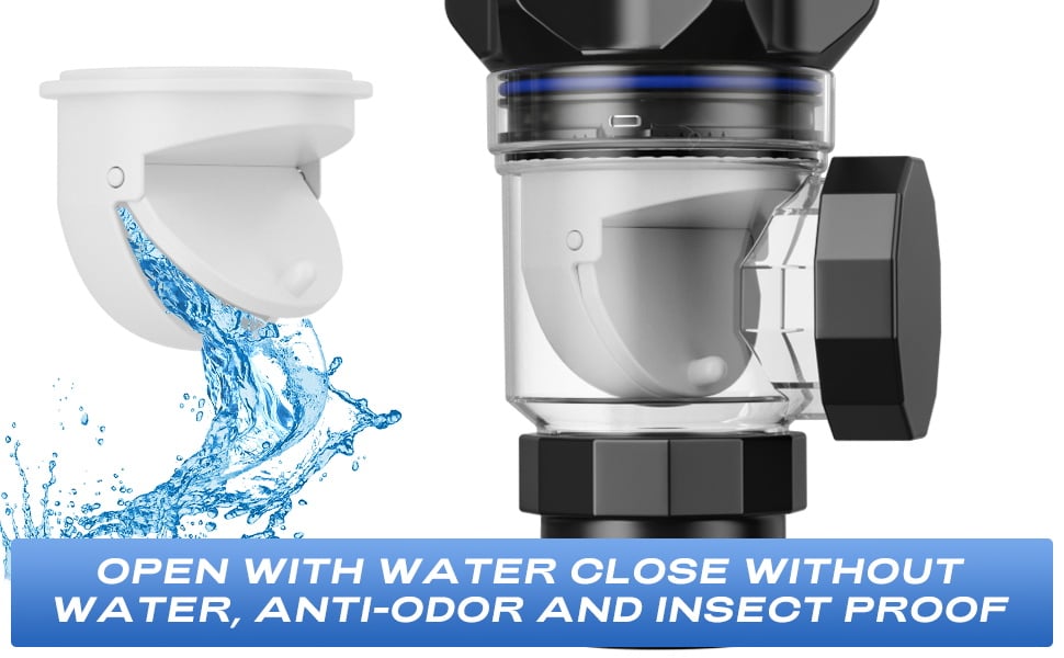 Transparent drain valve chamber showing water-flow mechanism
