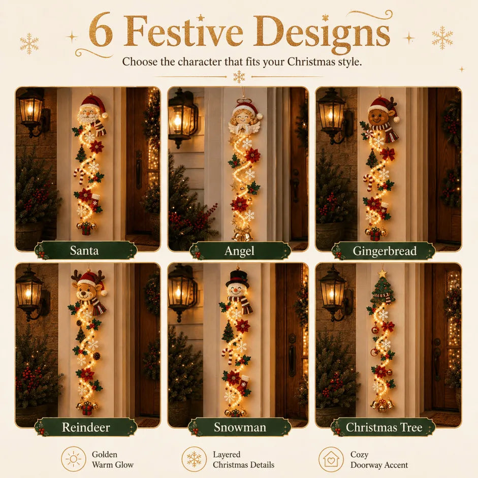 🎄Glowing Christmas Door Hanger | 6 Festive Lighted Designs with Warm Glow, Dimensional Details & Space-Saving Vertical Décor ✨