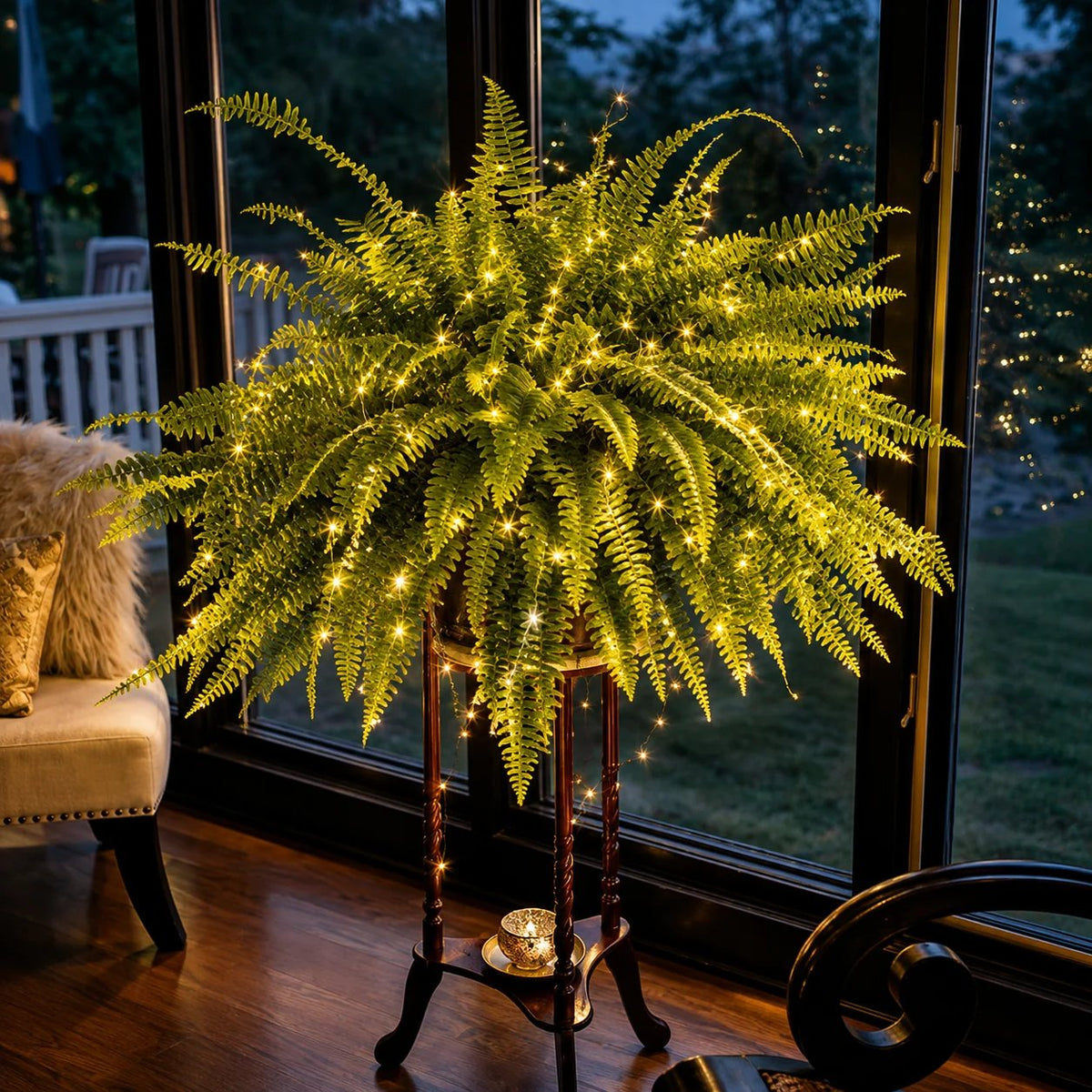 💛Glowing Boston Ferns with Lights – 🌿 Zero Watering, Zero Maintenance