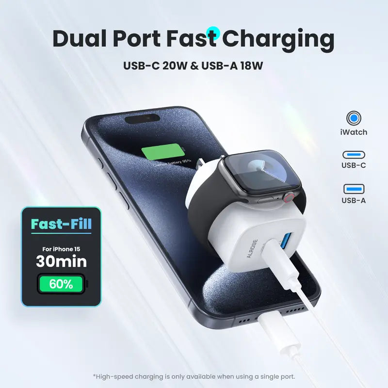 ⚡ 20W 3-in-1 GaN Fast Charger & Wireless Apple Watch Power Adapter 🔋