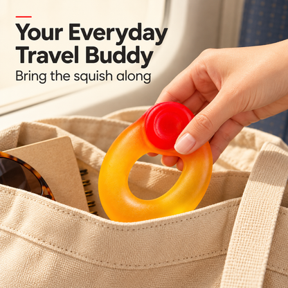 Friendship ring squishy toy being placed into a tote bag