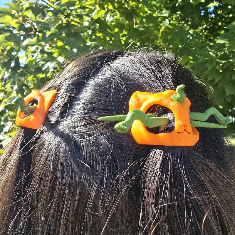 🎃3D Printed Pumpkin Kitty Hair Pin🐾✨