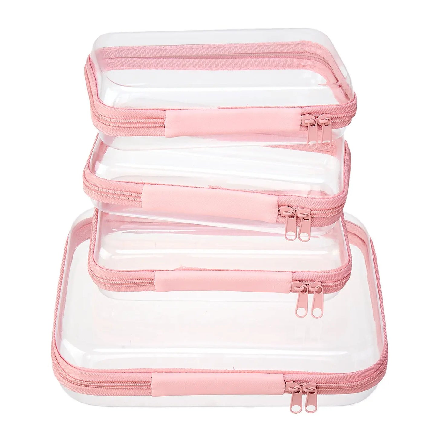 4 PCS Clear Organizer Storage Box Clear Hard Zipper Case PVC Plastic CLear Storage Containers