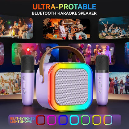 🎉🎵 Portable Bluetooth Karaoke Speaker with 2 Wireless Mics for Kids & Family