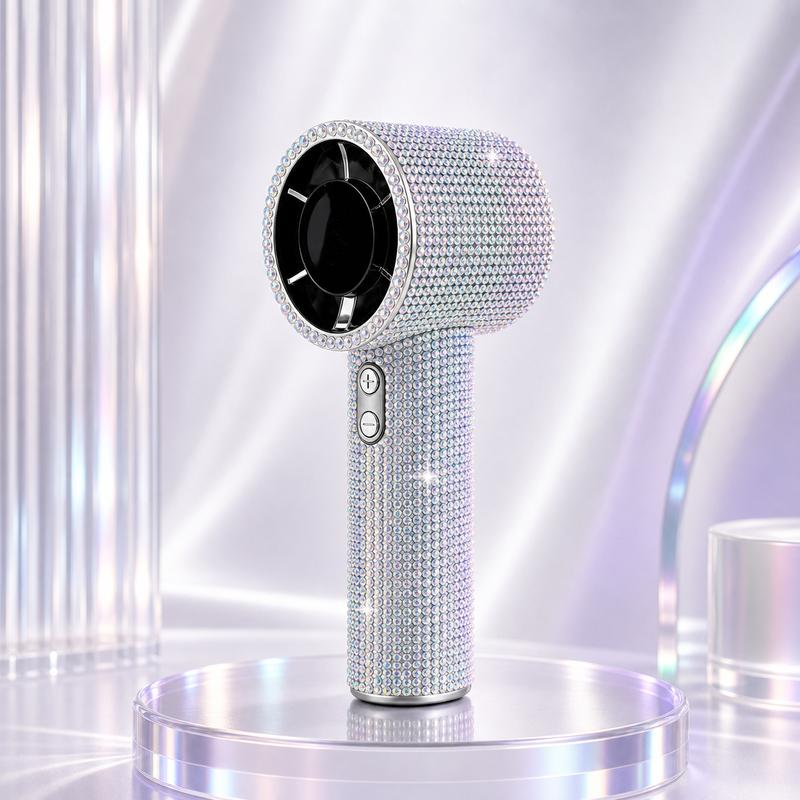 💎 Full Diamond Handheld Fan | Digital Display & Adjustable Speed