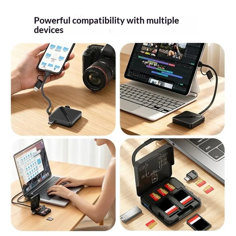 ADS-319 Portable Multifunctional Card Reader Storage Case USB-C / USB 3.0 5Gbps High Speed Data Transfer Adapter for SD TF Cards ⚡✨