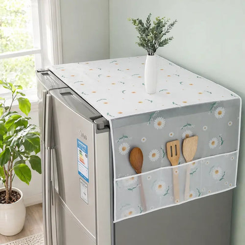 Daisy Print Refrigerator Dust Cover with Storage Pockets
