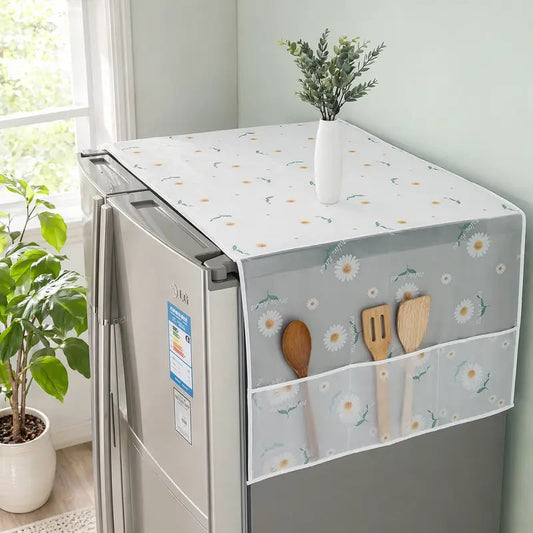 Daisy Print Refrigerator Dust Cover with Storage Pockets