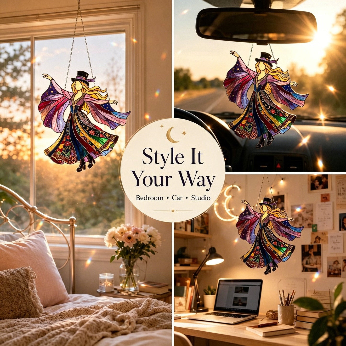 💥 LAST DAY 49% OFF - 💃🤘 Handmade Stained Glass Spinning Suncatcher